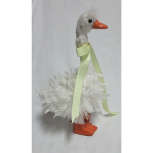Whimsical Easter Decor Fuzzy White Feathered Duckling Duck with Yellow Bow